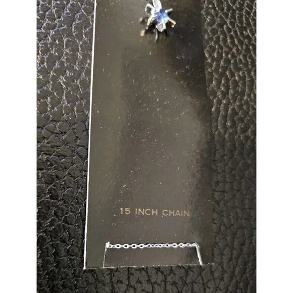 Vintage Celebrity NY Silver Tone Starburst Charm W/ Blue Stone Necklace 15" NOS - Picture 2 of 6